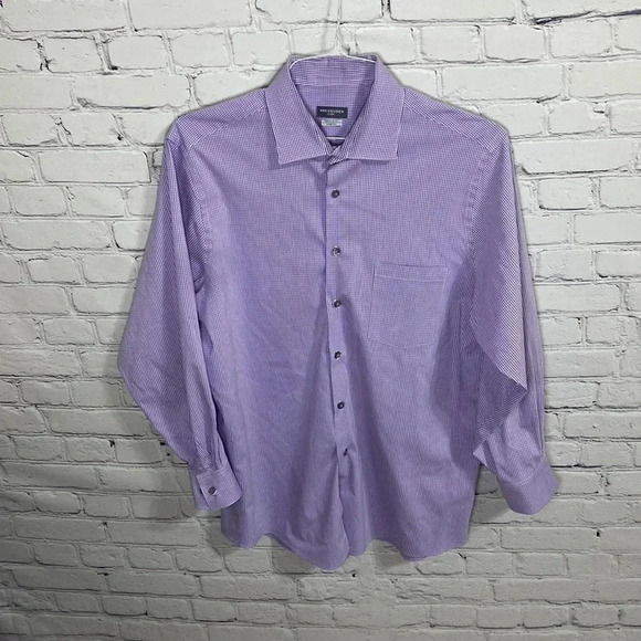 Van Heusen Purple White Checked Button Down Shirt - Picture 1 of 7